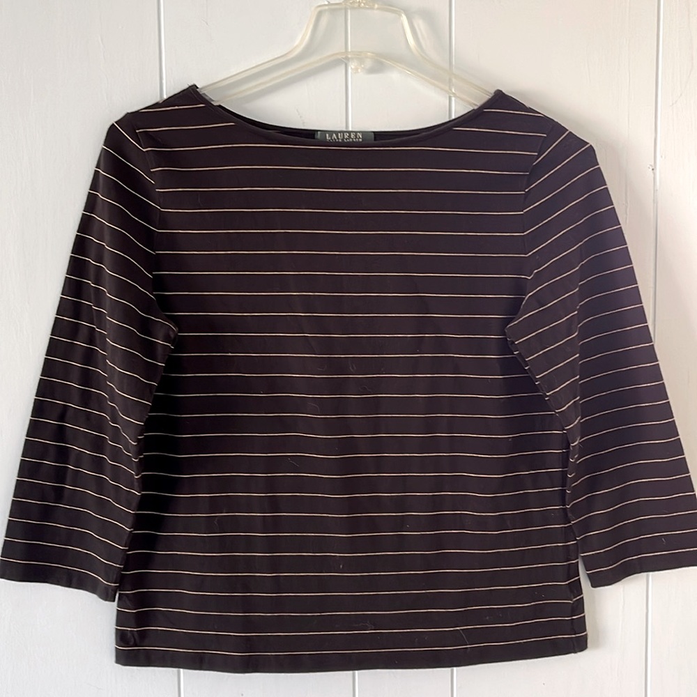 Lauren Ralph Lauren stretchy black beige striped top